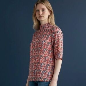 Eva Franco short sleeve mock neck blouse top medium